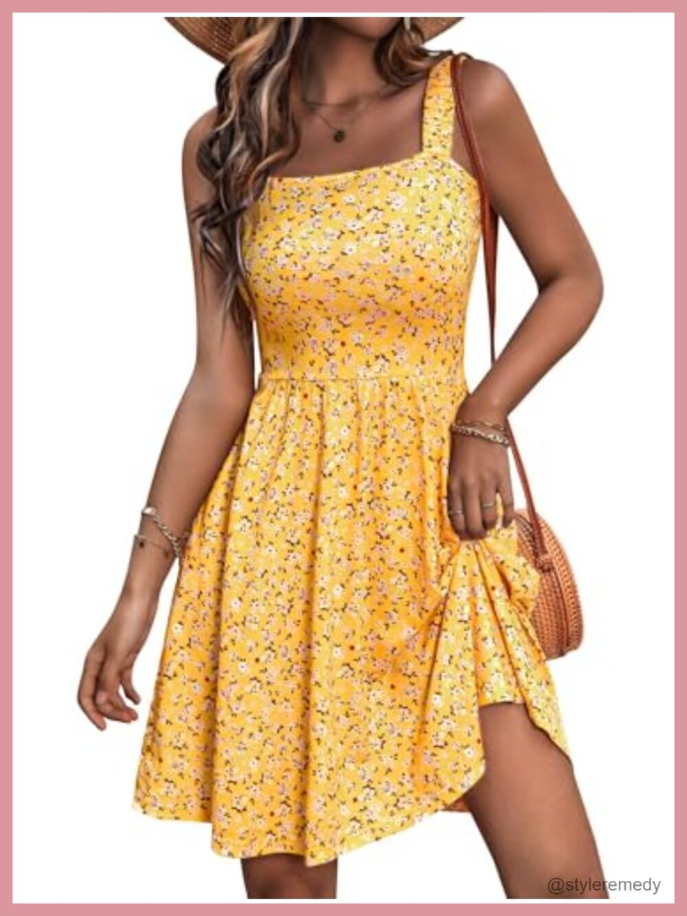 Women's Square Neck A-Line Midi Dress with Pockets Sleeveless Summer